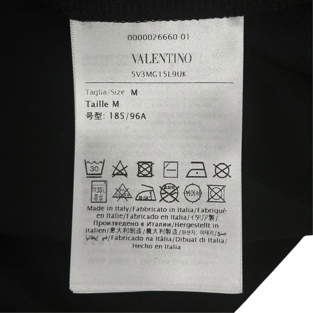 美品▲VALENTINO ヴァレンティノ 5V3MG15L9UK コットン100％ クルーネック ロング 長袖Ｔシャツ ブラック M イタリア製 正規品 メンズ