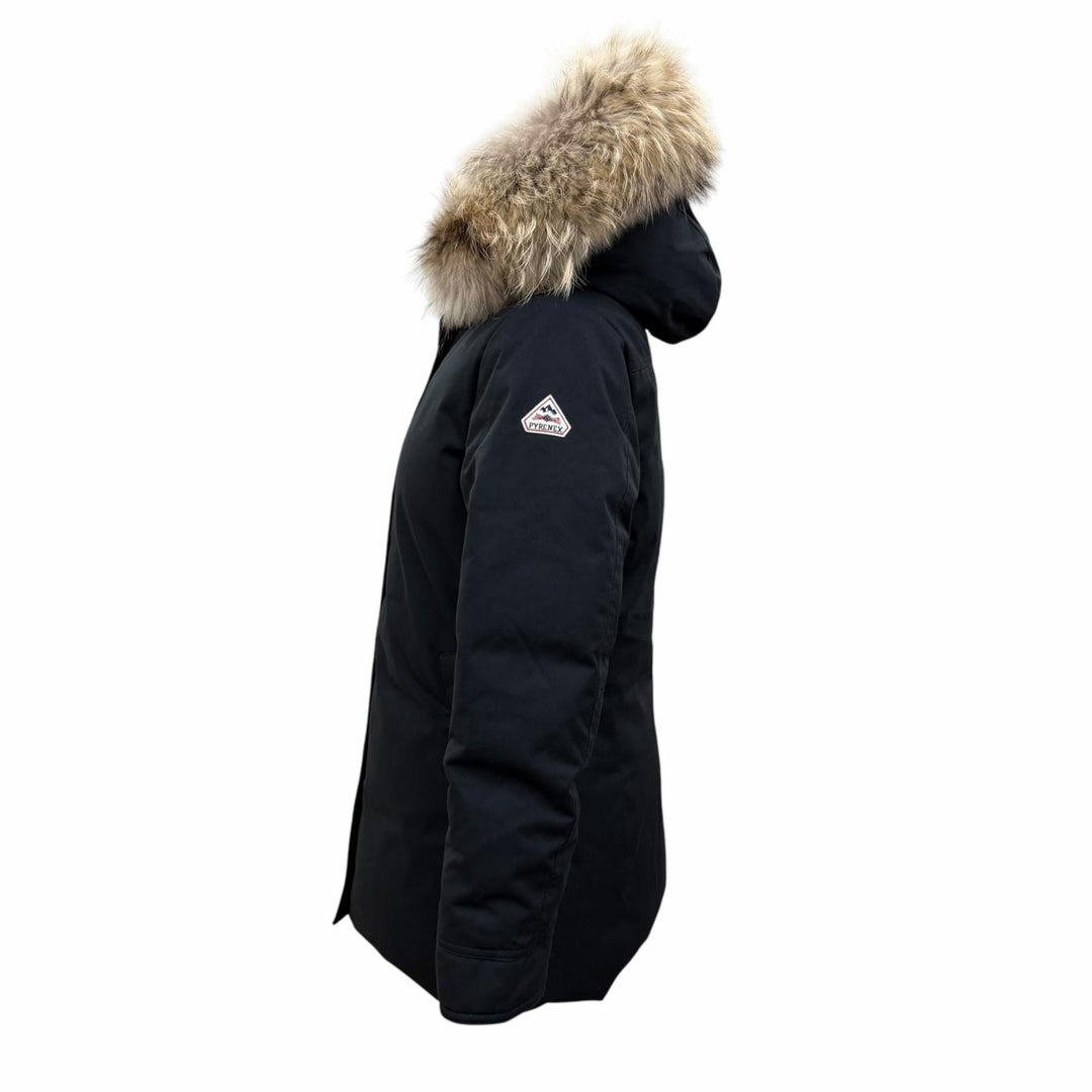 美品☆Pyrenex ピレネックス W20PJ1 BOUDEAUX ラクーンファー・フード付 ダウンコート ブラック 38 ブルガリア製 正規品 レディース
