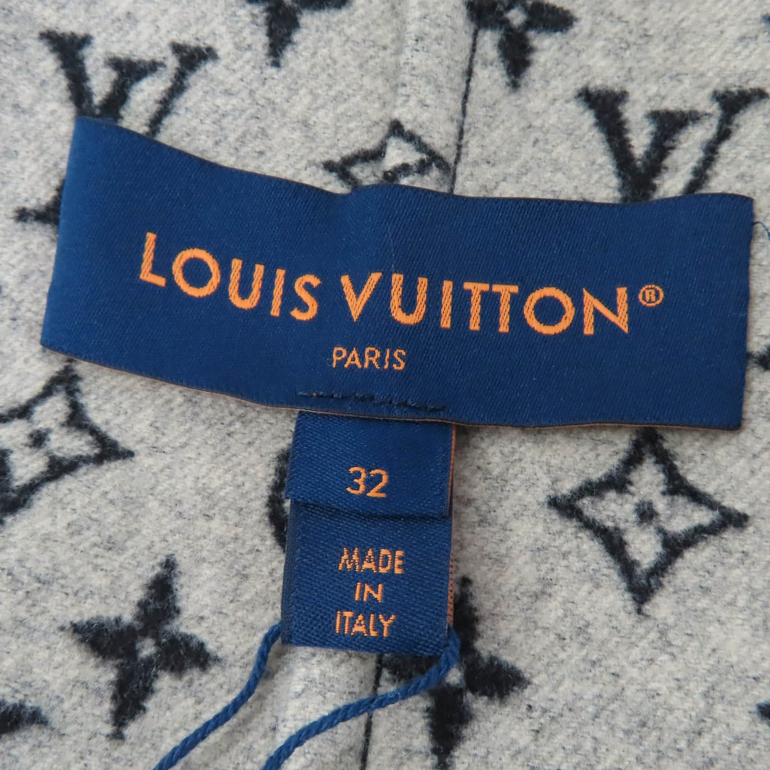 未使用品☆LOUIS VUITTON ルイヴィトン 24SS ウール シルク混 襟ラムファー モノグラム ベルト付 ラップコート ブラック 32 正規品