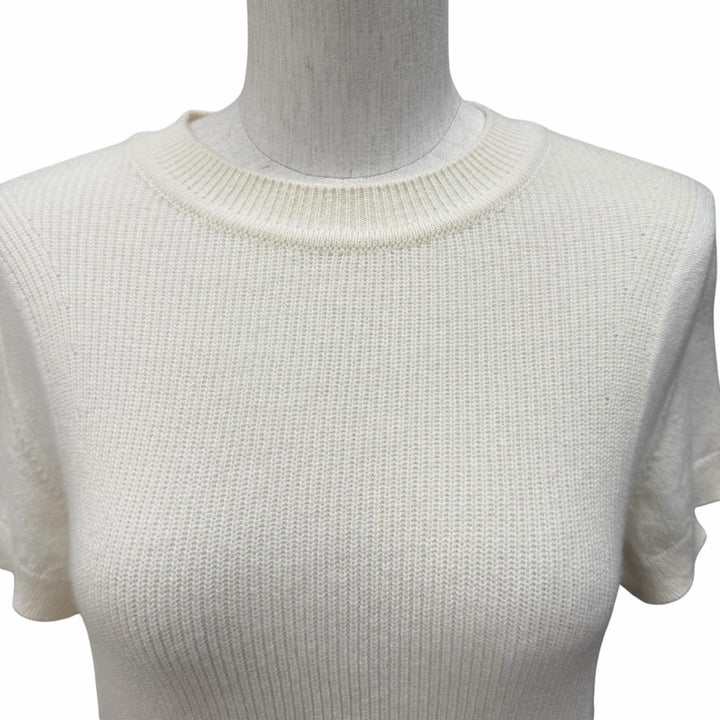 美品★HERMES エルメス 24SS 4E2600D1 カシミヤ100％ ロゴ金具付 クルーネック 半袖ニット アイボリー 38 英国製 レディース