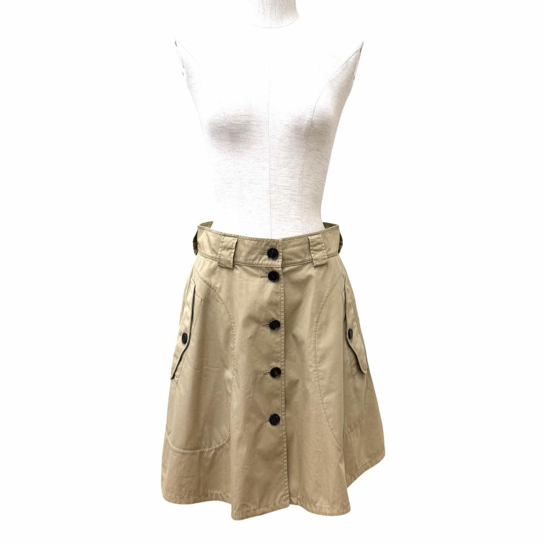 極美品★Christian Dior クリスチャンディオール 247J07A3332 コットン100％ ロゴボタン付 膝丈 フレアスカート ベージュ 42 伊製 正規品
