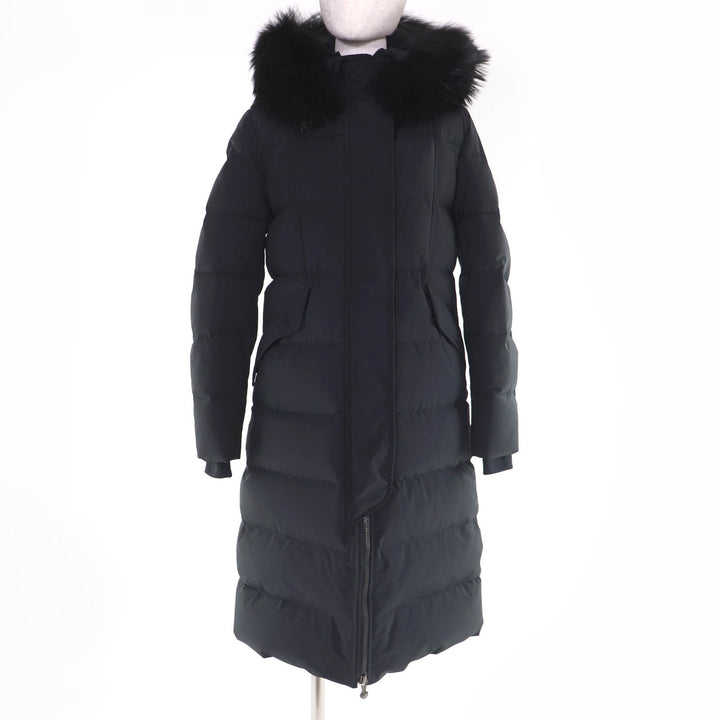 極美品☆Pyrenex ピレネックス DEYTI ラクーンファー・フード付 ZIP UP ロング丈 ダウンコート ブラック 34 レディース