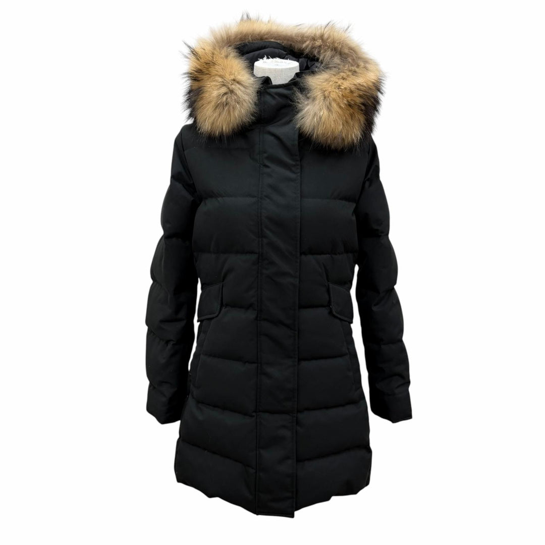 美品☆Pyrenex ピレネックス GRENOBLE FUR ラクーンファー・フード付 ロング丈 ダウンコート ブラック 36 チュニジア製 レディース