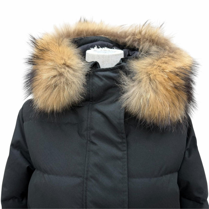 美品☆Pyrenex ピレネックス GRENOBLE FUR ラクーンファー・フード付 ロング丈 ダウンコート ブラック 36 チュニジア製 レディース