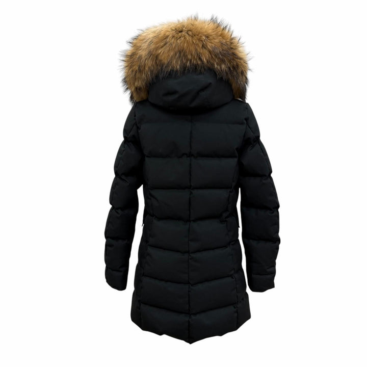 美品☆Pyrenex ピレネックス GRENOBLE FUR ラクーンファー・フード付 ロング丈 ダウンコート ブラック 36 チュニジア製 レディース