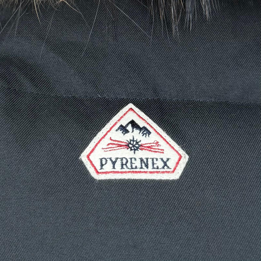 美品☆Pyrenex ピレネックス GRENOBLE FUR ラクーンファー・フード付 ロング丈 ダウンコート ブラック 36 チュニジア製 レディース