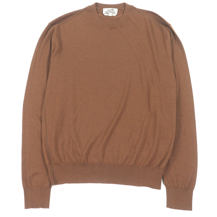 極美品□HERMES エルメス 23AW カシミヤ シルク サドルステッチ 薄手 ロングスリーブニット セーター ブラウン S 箱付 イタリア製 正規品