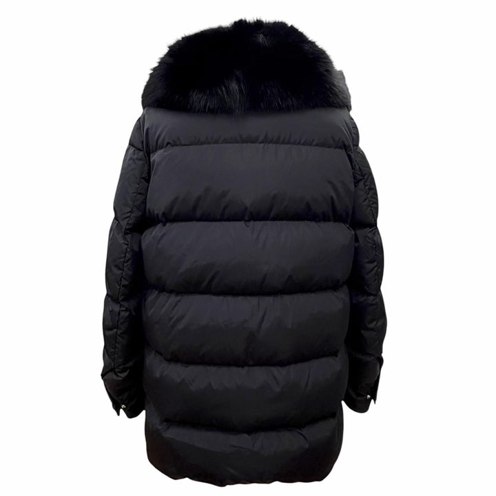 美品△MONCLER モンクレール D20934693125 MESANGE ロゴワッペン フォックスファー付き ダウンコート ブラック 0 正規品 レディース