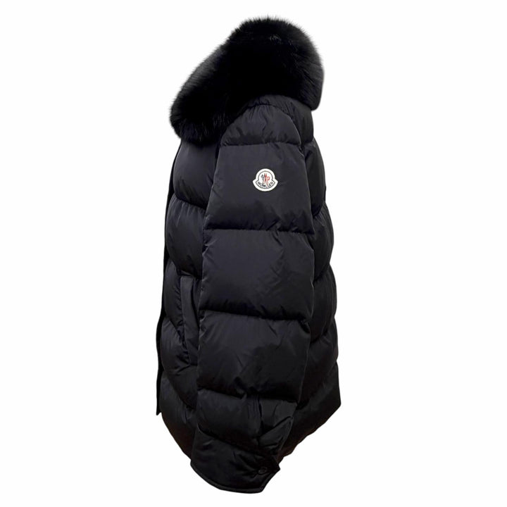 美品△MONCLER モンクレール D20934693125 MESANGE ロゴワッペン フォックスファー付き ダウンコート ブラック 0 正規品 レディース
