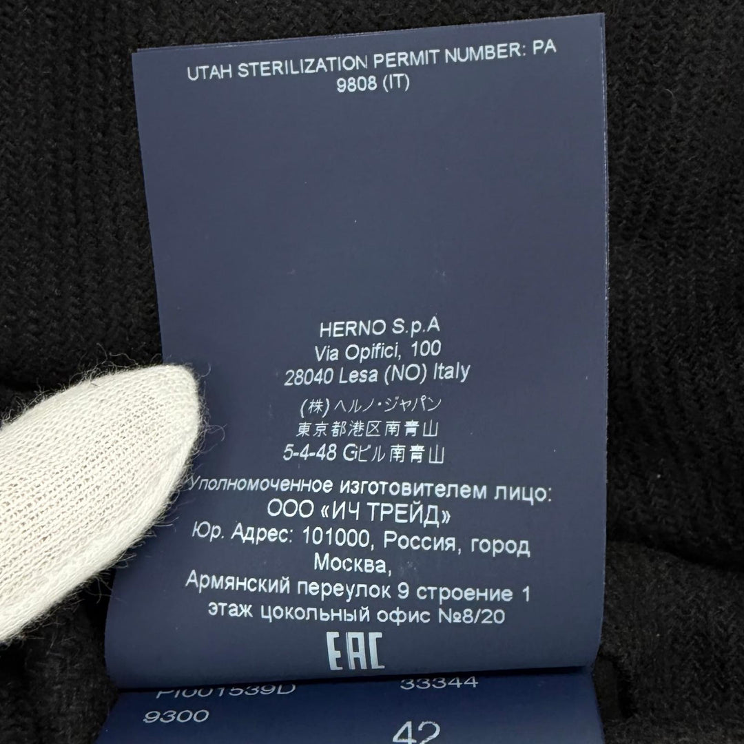 美品★Herno ヘルノ 2022年製 PI001539D フード付 ウール切替 ZIP UP ダウンコート ブラック 42 イタリア製 正規品 レディース