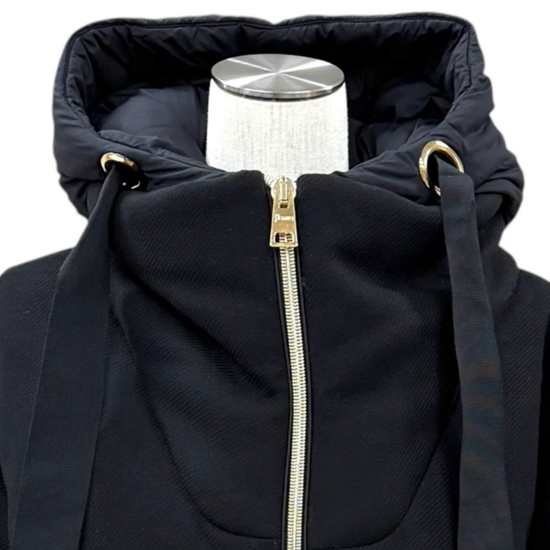 美品★Herno ヘルノ 2022年製 PI001539D フード付 ウール切替 ZIP UP ダウンコート ブラック 42 イタリア製 正規品 レディース