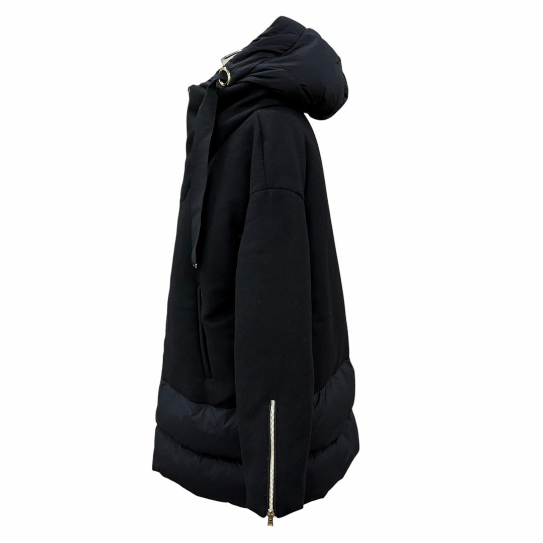 美品★Herno ヘルノ 2022年製 PI001539D フード付 ウール切替 ZIP UP ダウンコート ブラック 42 イタリア製 正規品 レディース
