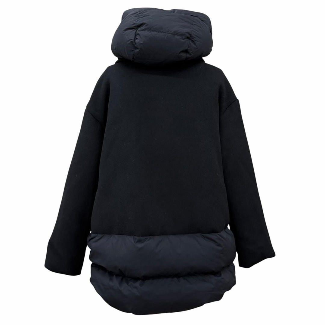 美品★Herno ヘルノ 2022年製 PI001539D フード付 ウール切替 ZIP UP ダウンコート ブラック 42 イタリア製 正規品 レディース