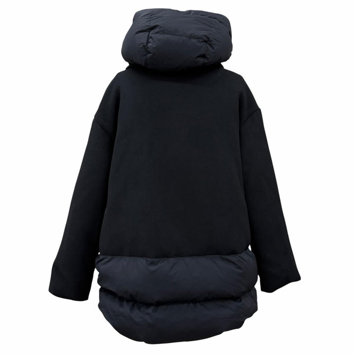 美品★Herno ヘルノ 2022年製 PI001539D フード付 ウール切替 ZIP UP ダウンコート ブラック 42 イタリア製 正規品 レディース