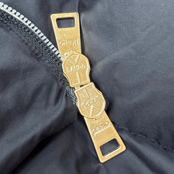 美品★Herno ヘルノ 2022年製 PI001539D フード付 ウール切替 ZIP UP ダウンコート ブラック 42 イタリア製 正規品 レディース