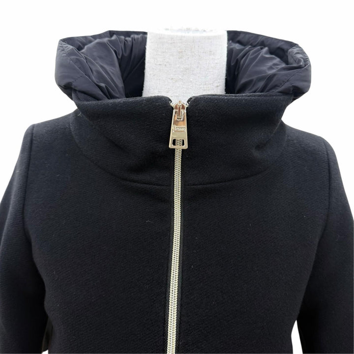 美品☆Herno ヘルノ 2021年製 PI0848D DIAGONAL WOOL AND NUAGE PARKA ウール切替 ダウンコート ブラック 38 イタリア製 正規品