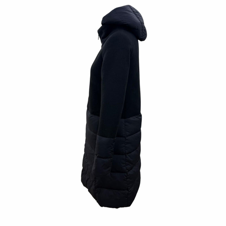 美品☆Herno ヘルノ 2021年製 PI0848D DIAGONAL WOOL AND NUAGE PARKA ウール切替 ダウンコート ブラック 38 イタリア製 正規品
