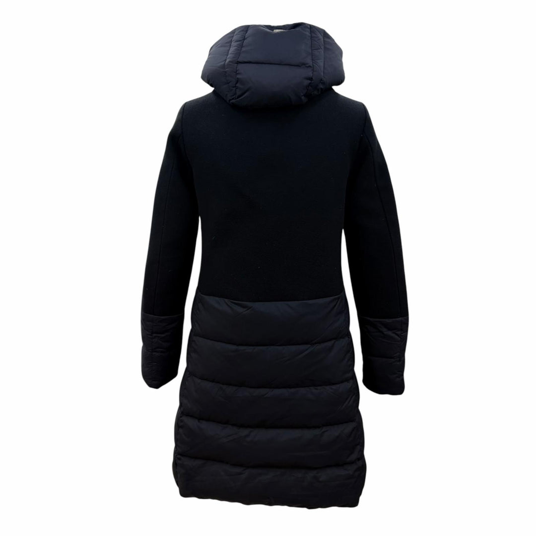 美品☆Herno ヘルノ 2021年製 PI0848D DIAGONAL WOOL AND NUAGE PARKA ウール切替 ダウンコート ブラック 38 イタリア製 正規品