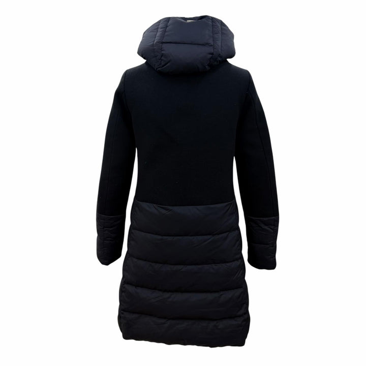 美品☆Herno ヘルノ 2021年製 PI0848D DIAGONAL WOOL AND NUAGE PARKA ウール切替 ダウンコート ブラック 38 イタリア製 正規品