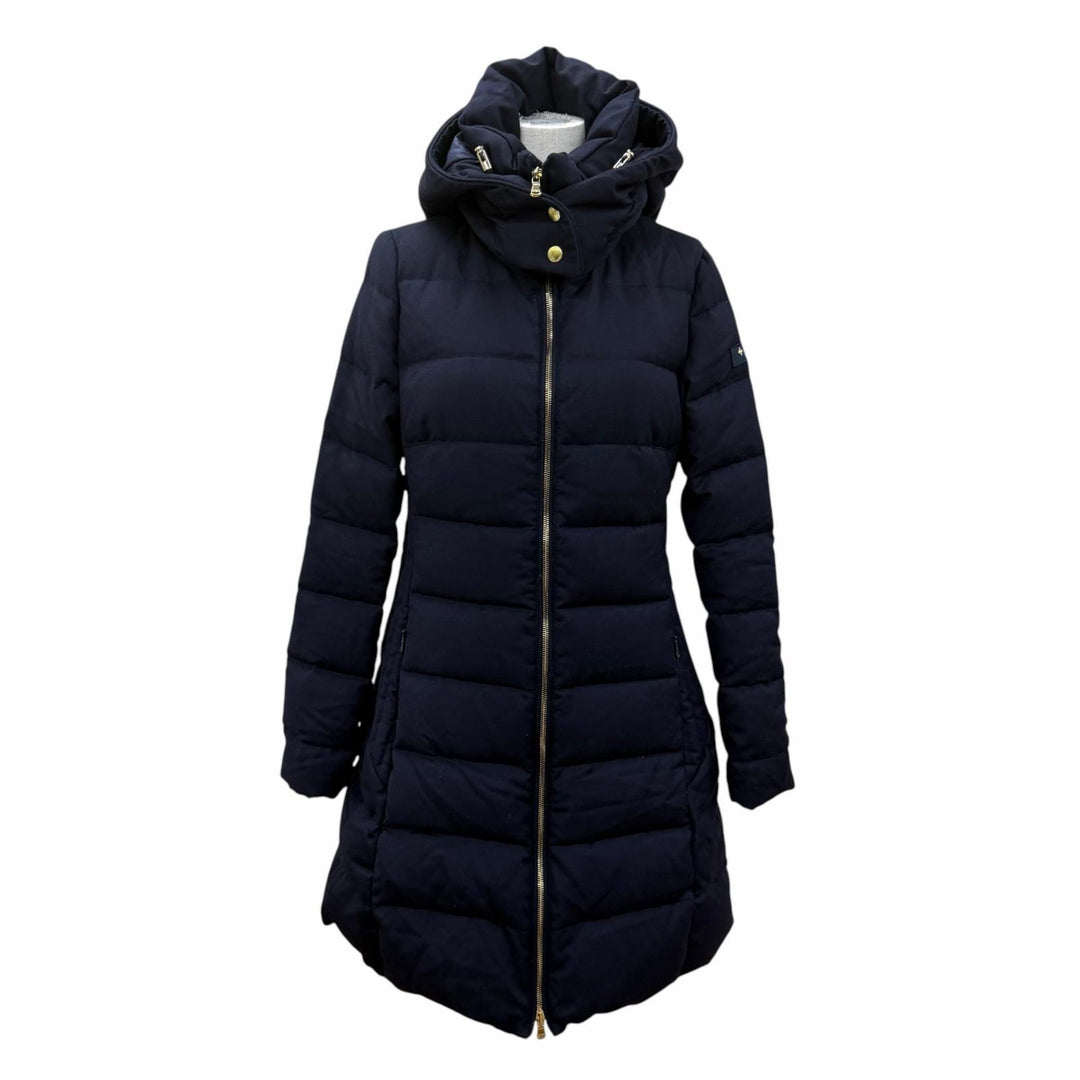 美品☆TATRAS タトラス ウール100％ フード付 ZIP UP ロング丈 ダウンコート ネイビー 03 ポーランド製 正規品 レディース