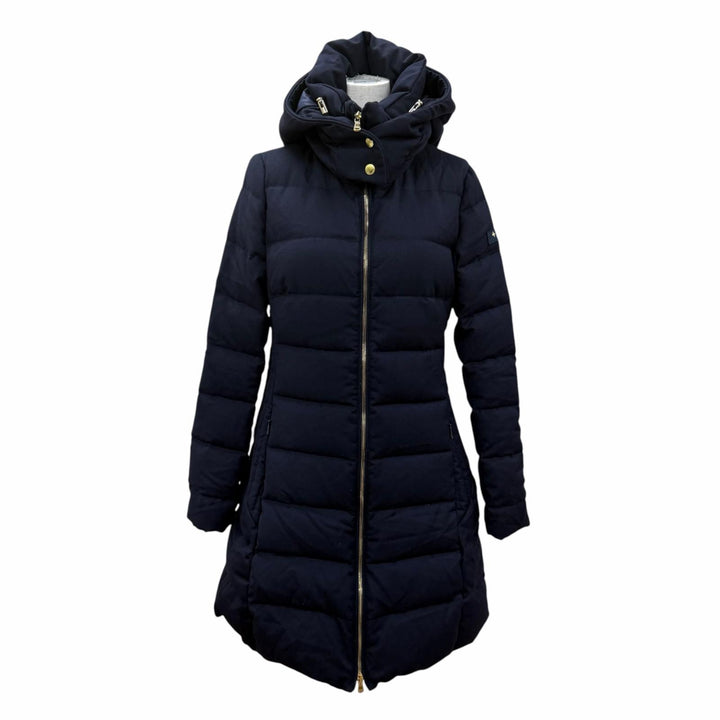 美品☆TATRAS タトラス ウール100％ フード付 ZIP UP ロング丈 ダウンコート ネイビー 03 ポーランド製 正規品 レディース