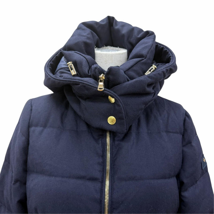美品☆TATRAS タトラス ウール100％ フード付 ZIP UP ロング丈 ダウンコート ネイビー 03 ポーランド製 正規品 レディース