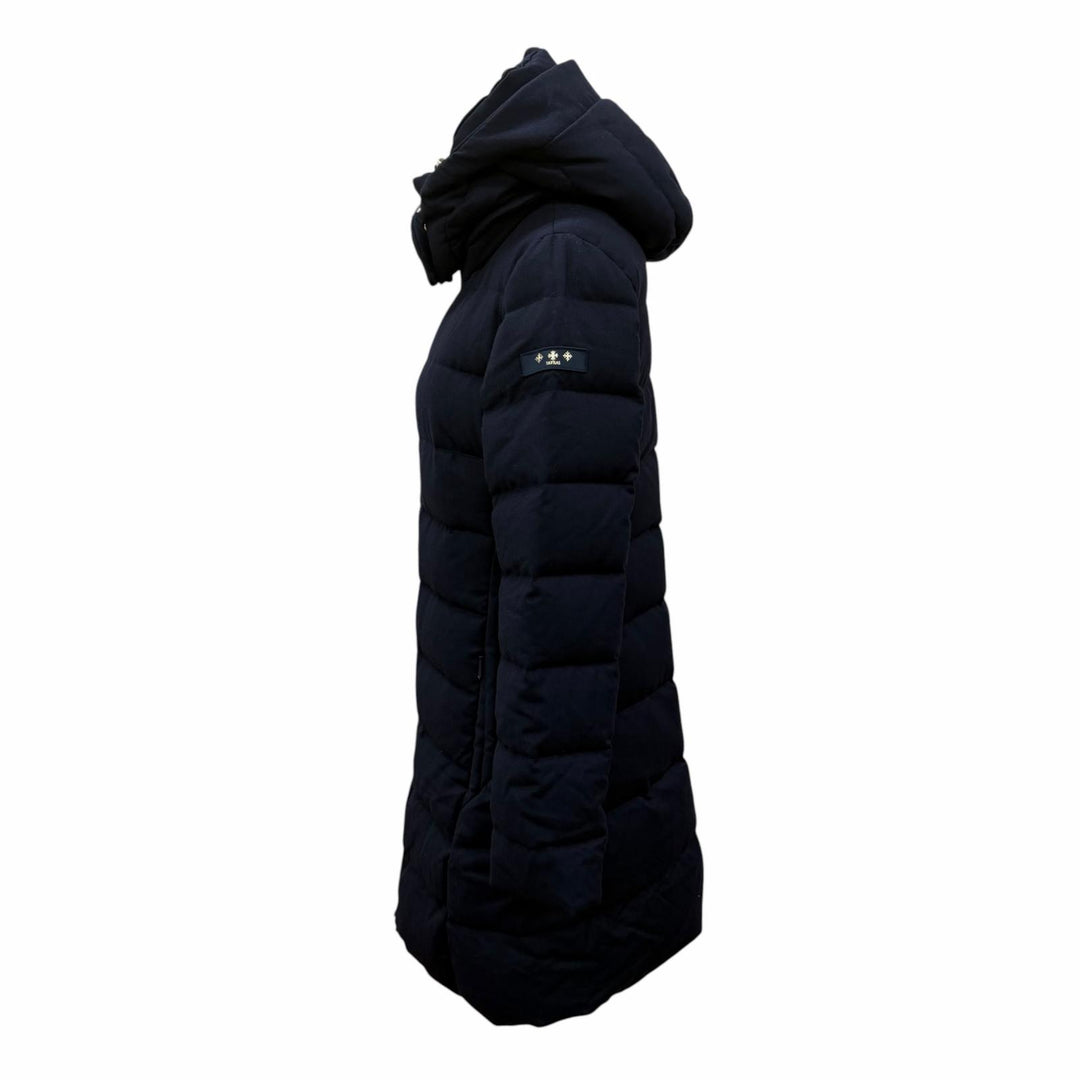 美品☆TATRAS タトラス ウール100％ フード付 ZIP UP ロング丈 ダウンコート ネイビー 03 ポーランド製 正規品 レディース