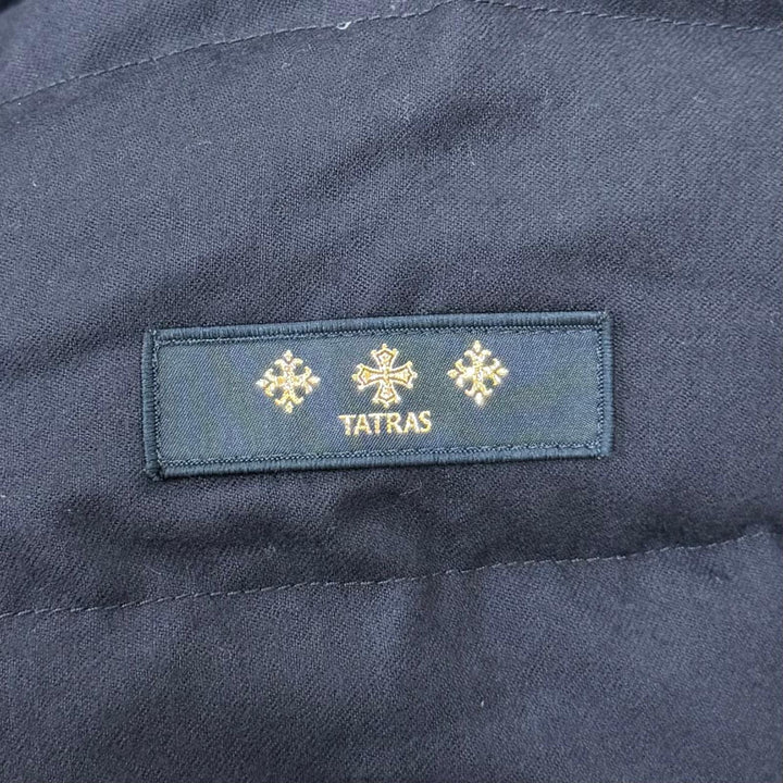 美品☆TATRAS タトラス ウール100％ フード付 ZIP UP ロング丈 ダウンコート ネイビー 03 ポーランド製 正規品 レディース