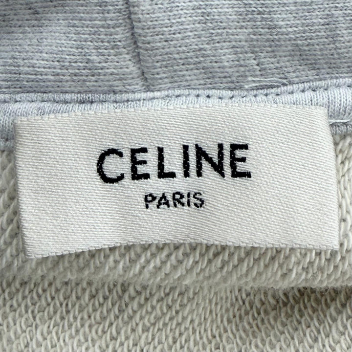 美品▼CELINE セリーヌ RY0S2670Q ロゴプリント コットンフリース プルオーバー パーカー ライトグレー L イタリア製 正規品 メンズ