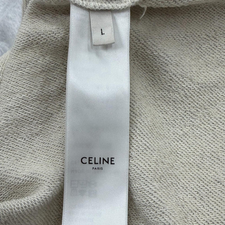 美品▼CELINE セリーヌ RY0S2670Q ロゴプリント コットンフリース プルオーバー パーカー ライトグレー L イタリア製 正規品 メンズ