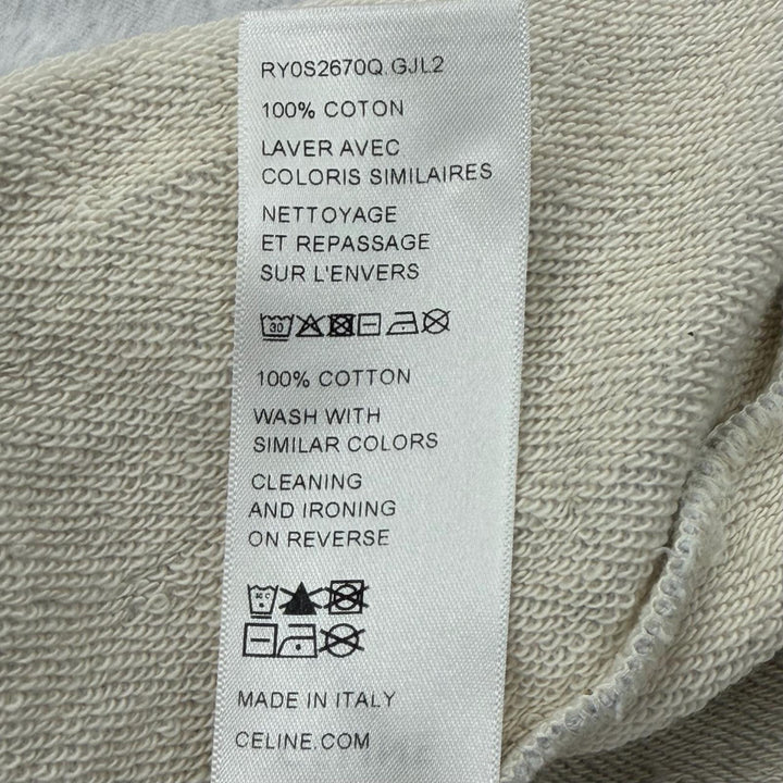 美品▼CELINE セリーヌ RY0S2670Q ロゴプリント コットンフリース プルオーバー パーカー ライトグレー L イタリア製 正規品 メンズ