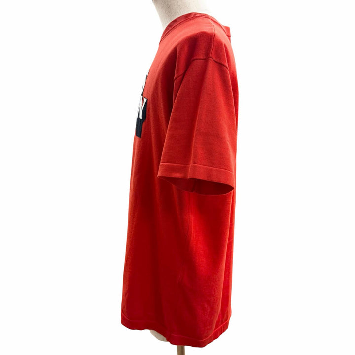 極美品□LOUIS VUITTON ルイヴィトン 23SS ロゴデザイン クルーネック ショートスリーブ 半袖ニット レッド L イタリア製 正規品 メンズ
