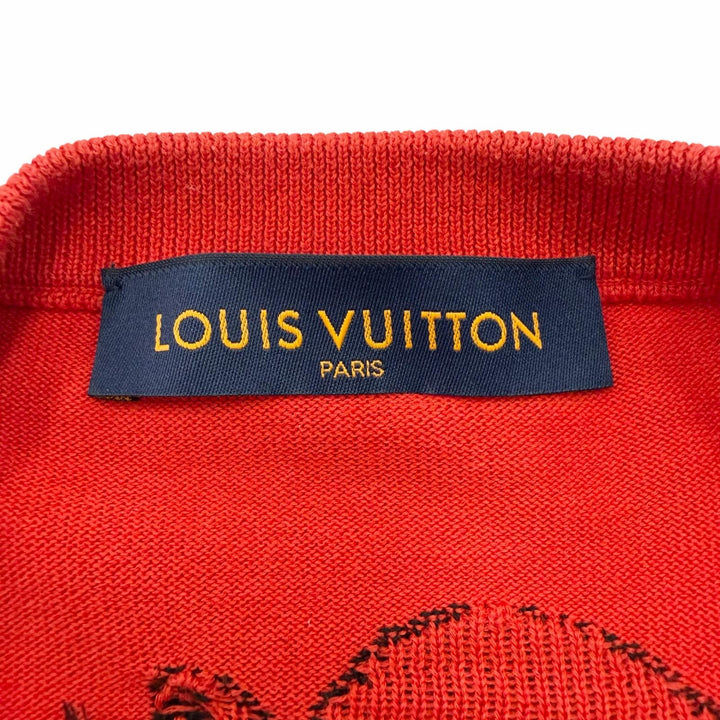 極美品□LOUIS VUITTON ルイヴィトン 23SS ロゴデザイン クルーネック ショートスリーブ 半袖ニット レッド L イタリア製 正規品 メンズ