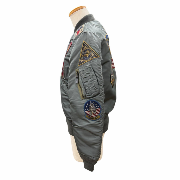 極美品▼AVIREX アヴィレックス 783-3952036 TOP GUN MA-1 CUSTOM ワッペン付き 中綿入り ZIPUP フライトジャケット スカジャン M 正規品