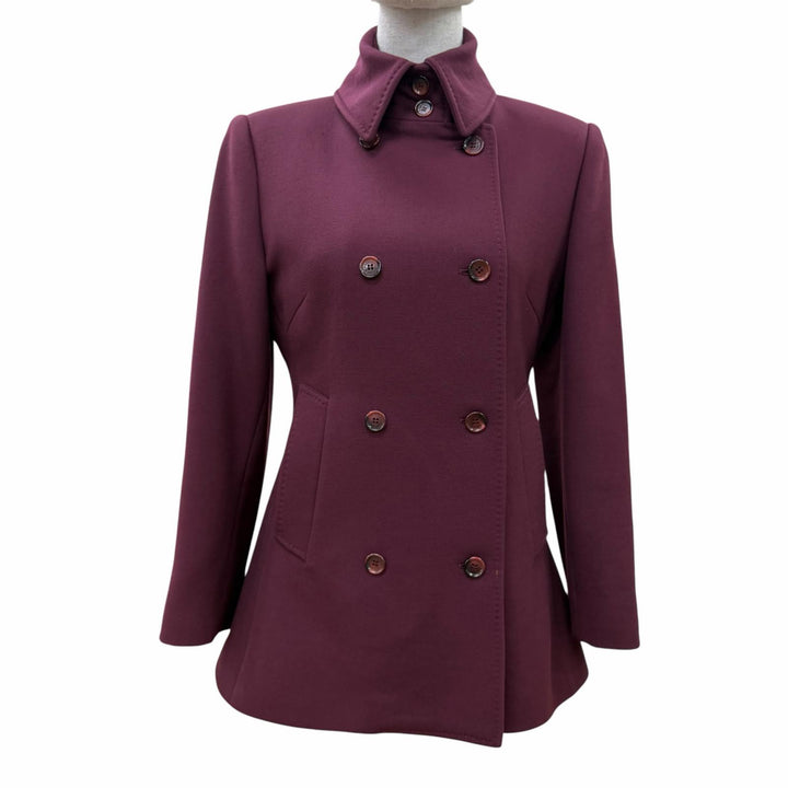 美品☆DOLCE&amp;GABBANA ドルチェ＆ガッバーナ バージンウール 裏地レオパード ロゴボタン ショート コート ワインレッド 38 イタリア製