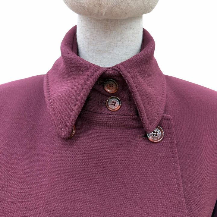 美品☆DOLCE&amp;GABBANA ドルチェ＆ガッバーナ バージンウール 裏地レオパード ロゴボタン ショート コート ワインレッド 38 イタリア製