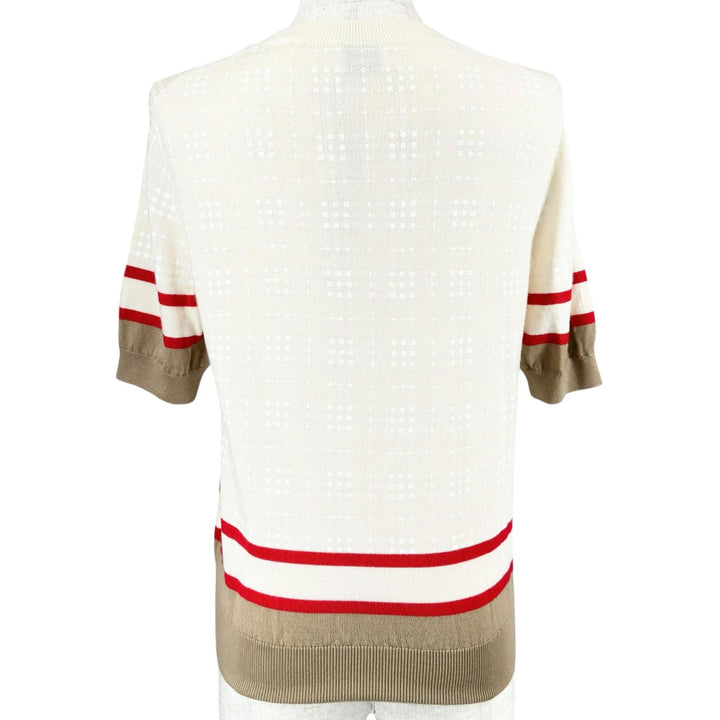 極美品▲BURBERRY バーバリー 8030026 ティッシ期 ウール100％ クルーネック 半袖ニット マルチカラー S 正規品 レディース