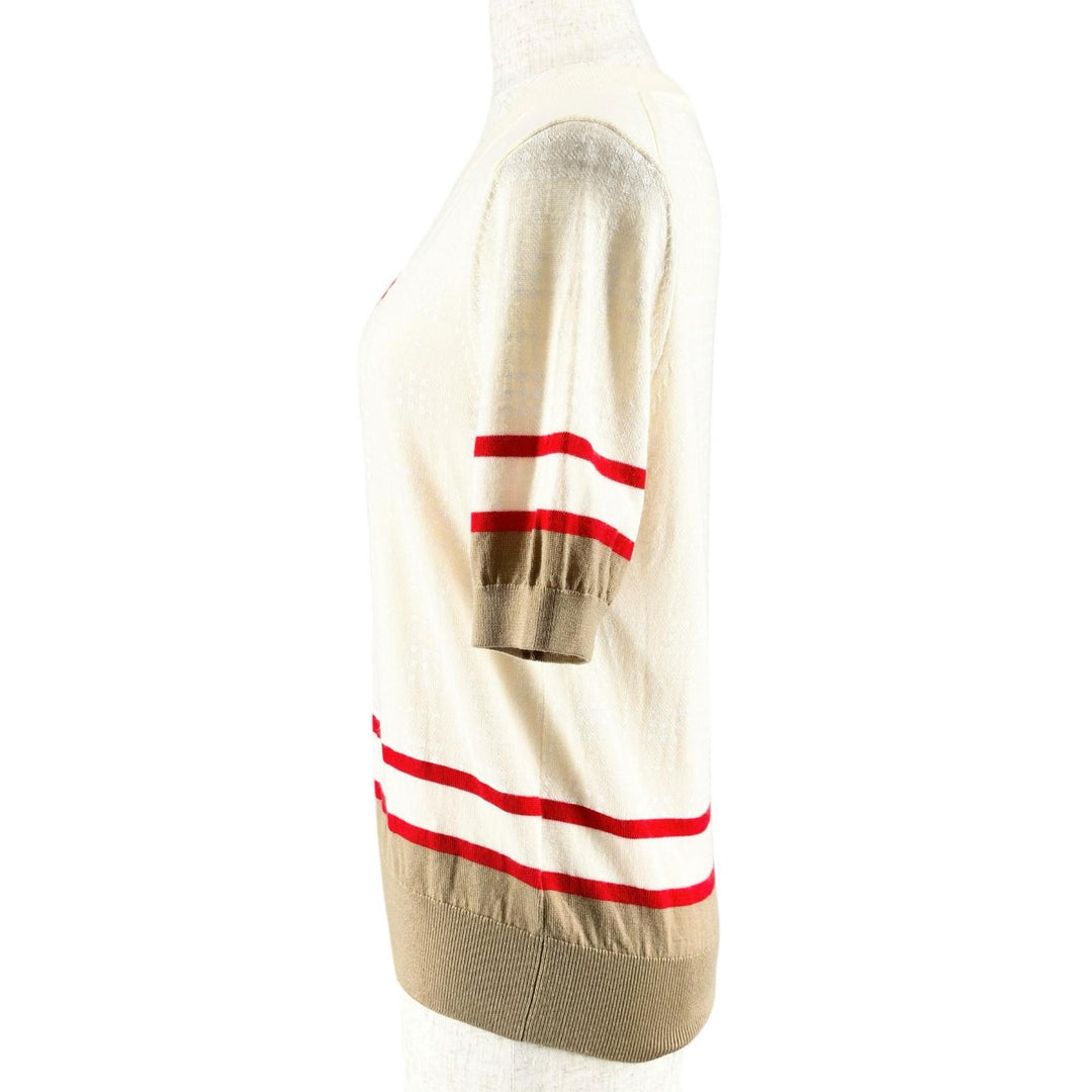 極美品▲BURBERRY バーバリー 8030026 ティッシ期 ウール100％ クルーネック 半袖ニット マルチカラー S 正規品 レディース