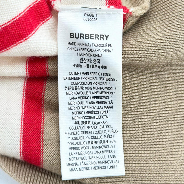 極美品▲BURBERRY バーバリー 8030026 ティッシ期 ウール100％ クルーネック 半袖ニット マルチカラー S 正規品 レディース