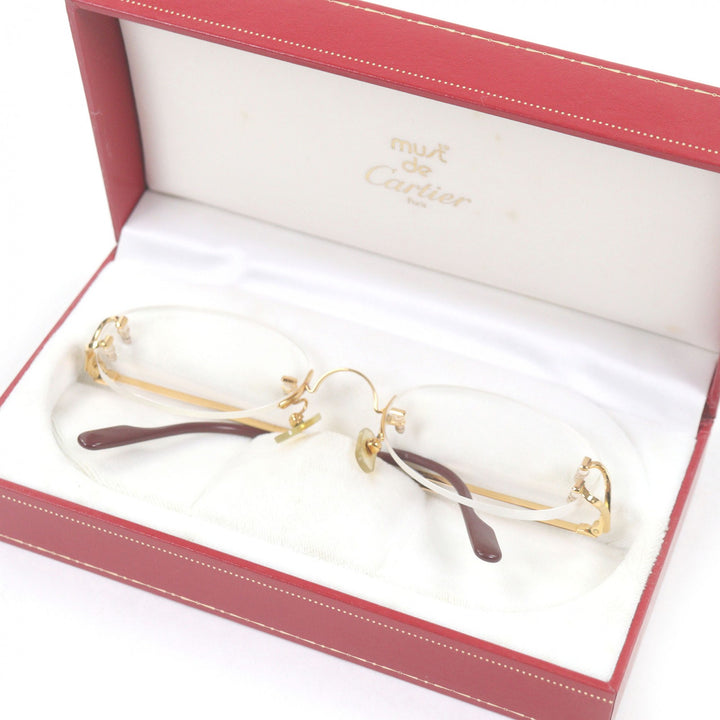 良品□Cartier カルティエ 2Cデコール ツーポイント リムレス メガネ 眼鏡 アイウェア ゴールド ボルドー □22 ケース付き フランス製