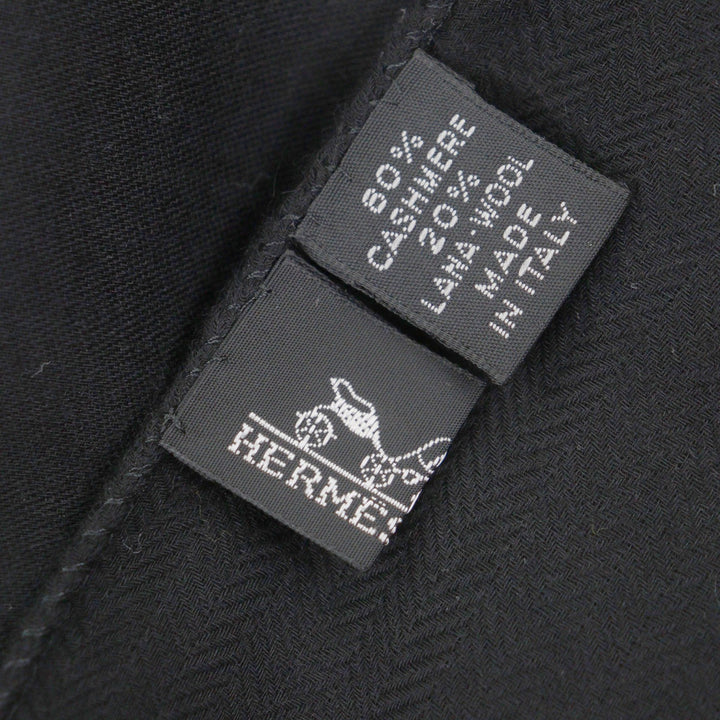 美品▼HERMES エルメス カシミヤ ウール Hロゴ フリンジ付き 大判 マフラー ストール ブラック イタリア製 メンズ レディース
