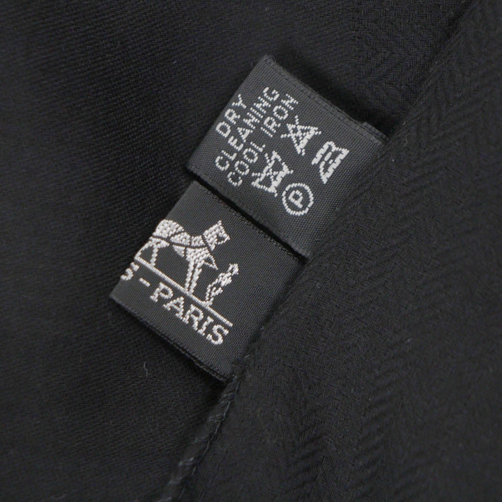 美品▼HERMES エルメス カシミヤ ウール Hロゴ フリンジ付き 大判 マフラー ストール ブラック イタリア製 メンズ レディース