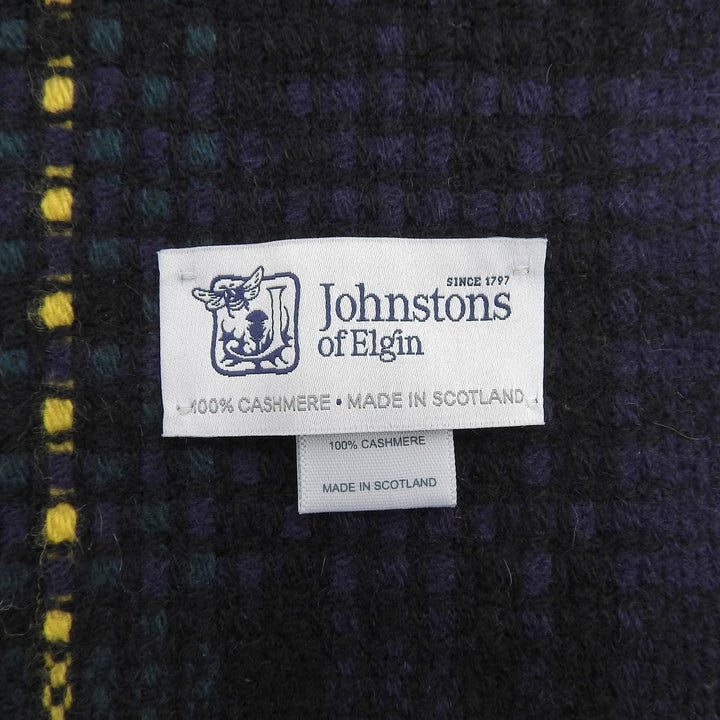 極美品▲Johnstons of Elgin ジョンストンズ オブ エルガン カシミヤ100% チェック柄 フリンジ付き マフラー マルチ スコットランド製