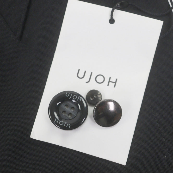 未使用品▼UJOH ウジョー U754-C04-101 ウール100% ロゴ入りボタン ロング ダブルチェスターコート ブラック 2 日本製 正規品 メンズ　