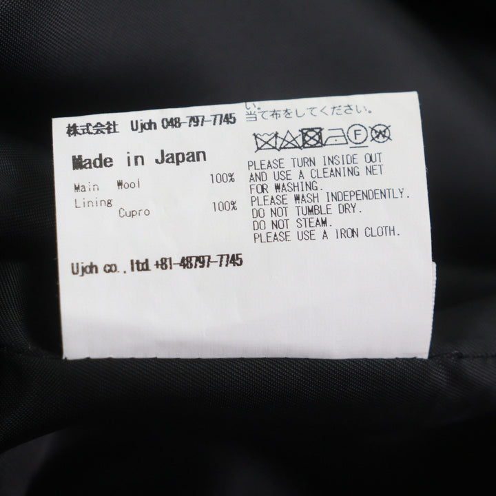 未使用品▼UJOH ウジョー U754-C04-101 ウール100% ロゴ入りボタン ロング ダブルチェスターコート ブラック 2 日本製 正規品 メンズ　