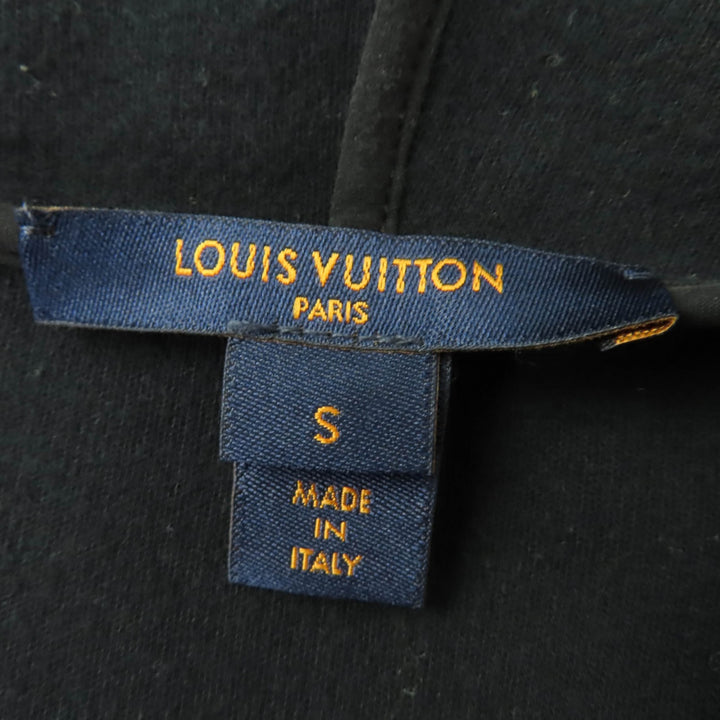 美品☆LOUIS VUITTON ルイヴィトン コットン ロゴ入り モノグラム トランクス＆バッグ パーカー ブラック S 伊製 正規品 レディース