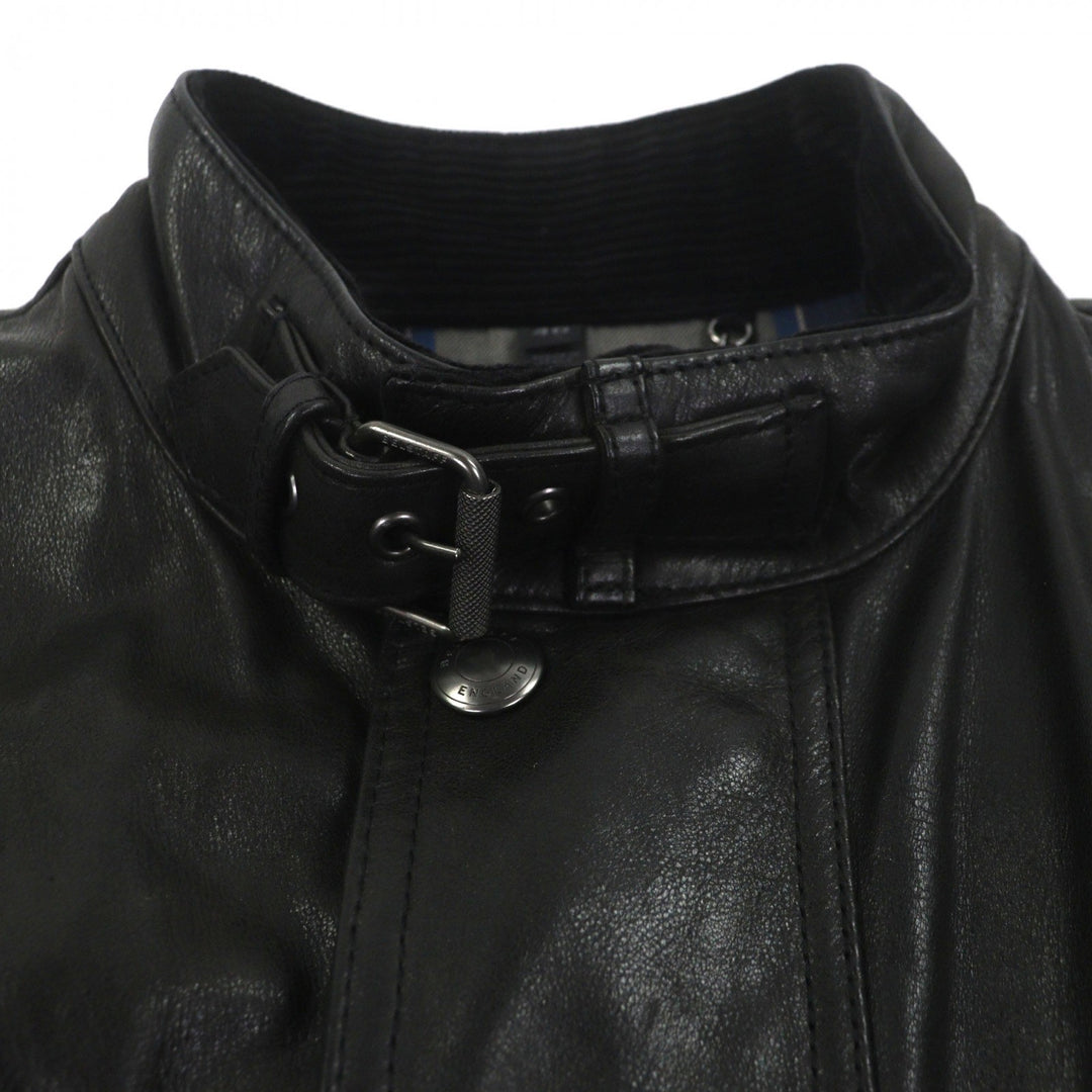 美品▼BELSTAFF ベルスタッフ panther jacket コーデュロイ使い ワッペン・ベルト付き WZIPUP レザーコート ブラック 46 正規品 メンズ