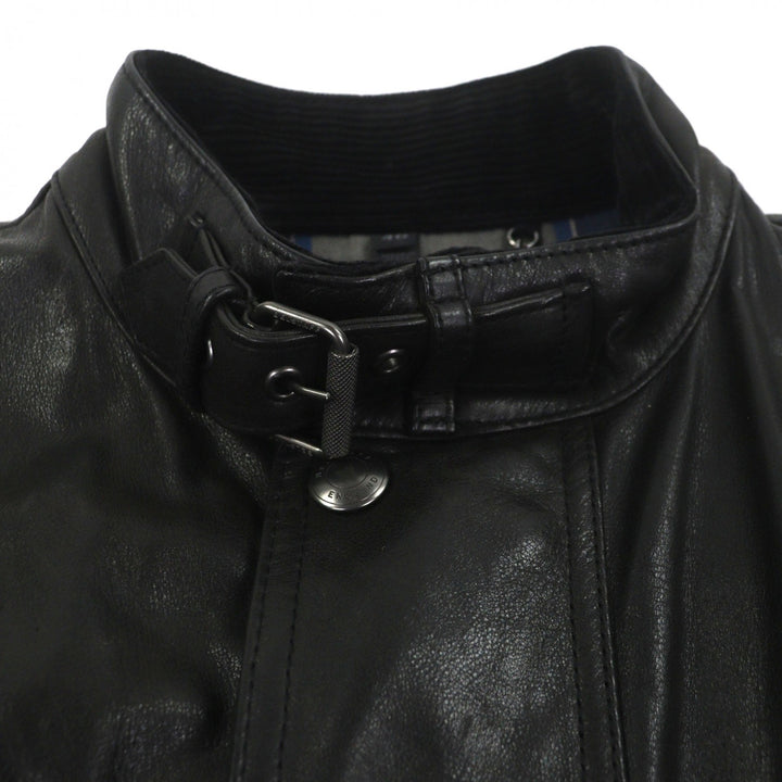 美品▼BELSTAFF ベルスタッフ panther jacket コーデュロイ使い ワッペン・ベルト付き WZIPUP レザーコート ブラック 46 正規品 メンズ
