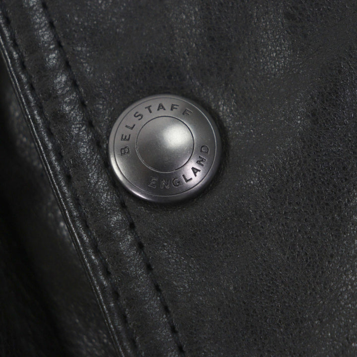 美品▼BELSTAFF ベルスタッフ panther jacket コーデュロイ使い ワッペン・ベルト付き WZIPUP レザーコート ブラック 46 正規品 メンズ