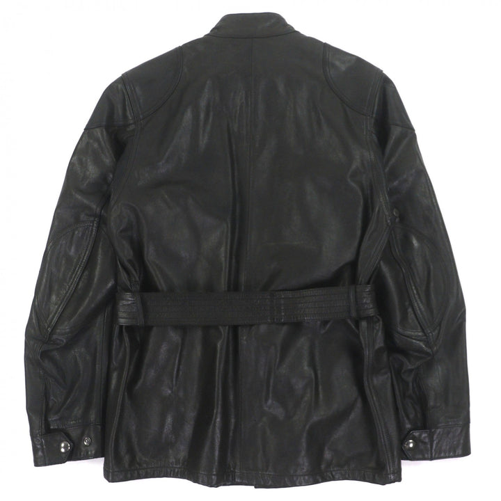 美品▼BELSTAFF ベルスタッフ panther jacket コーデュロイ使い ワッペン・ベルト付き WZIPUP レザーコート ブラック 46 正規品 メンズ
